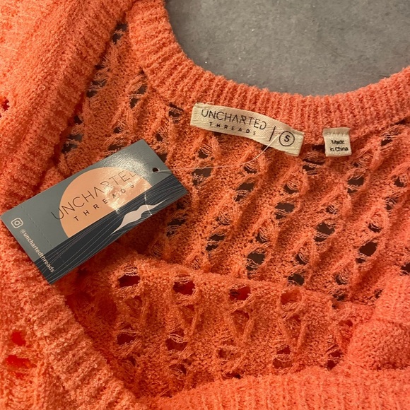 NWT Uncharted Threads Size S Coral Stretchy Knit Crochet Terry Cover Up Dress - Picture 13 of 13